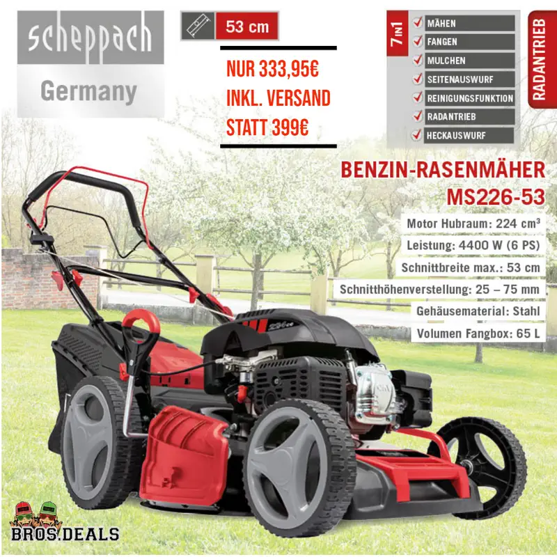 Scheppach Benzin-Rasenmäher MS226-53 SE für nur 333,95€ inkl. Versand statt 399€