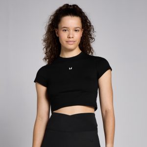 MP Damen Basics Körperbetontes Kurzarm-Crop-T-Shirt – Schwarz - XL