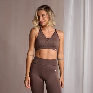MP Damen Nahtloser Sport-BH mit V-Ausschnitt – Kaffee - XS