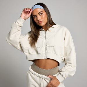 MP Damen Applique Kapuzenpulli mit verkürztem Schnitt mit Reißverschluss – Knochen - XL