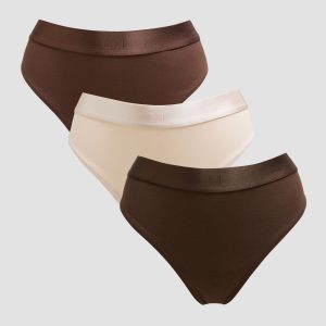 MP Damen Tanga mit Mittelhohem Bund (3er-Packung) – Dunkle Schokolade/Braun/Warmes Cremeweiß - XS