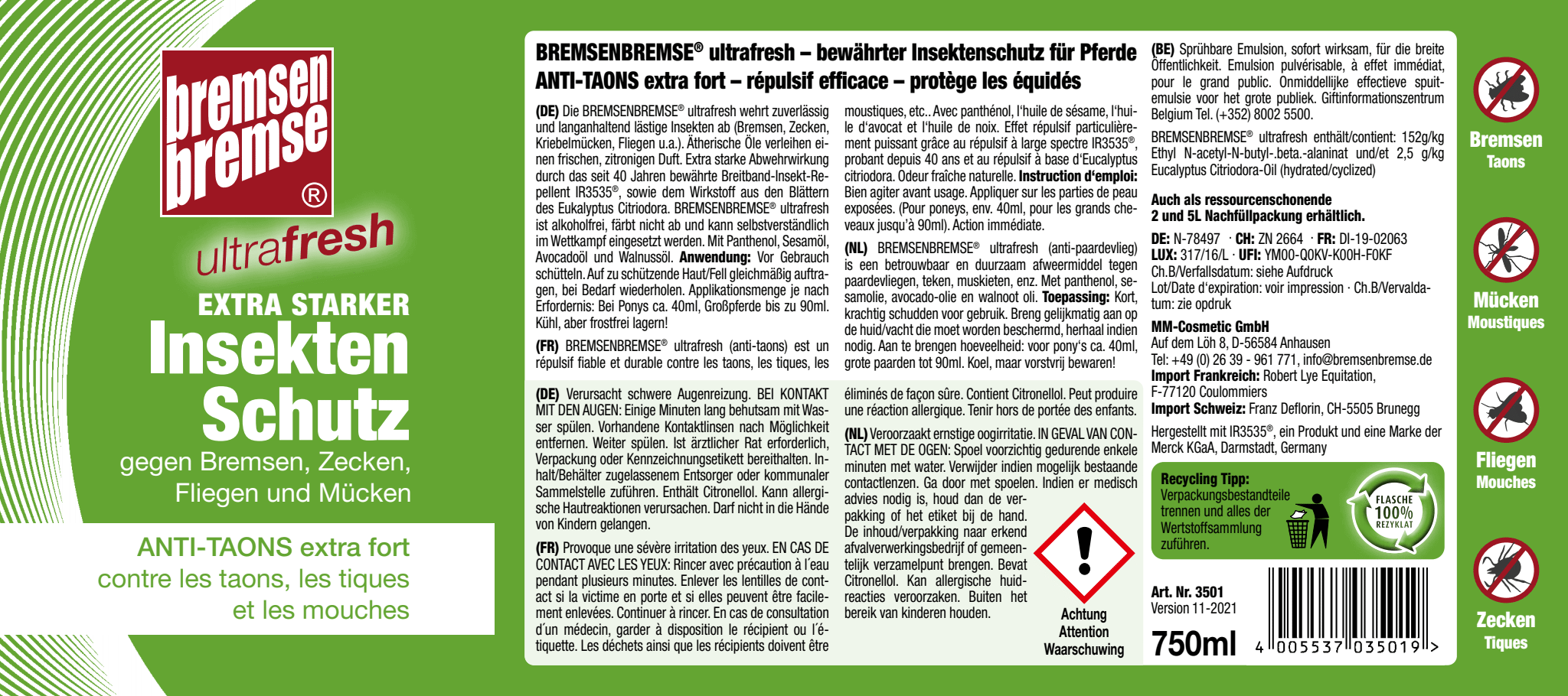 BREMSENBREMSE Insektenschutz - ultrafresh - 750 ml | kavalio - für mich und mein Pferd – Bild 2