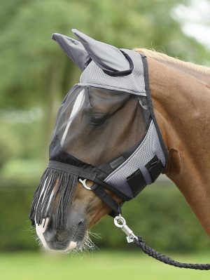 BUSSE Fliegenmaske Fly Cover Fransen Fliegenschutz Insektenschutz Grau/ Schwarz Shetty | kavalio - für mich und mein Pferd