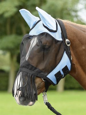BUSSE Fliegenmaske Fly Cover Fransen Fliegenschutz Insektenschutz Hellblau/ Schwarz XWB | kavalio - für mich und mein Pferd