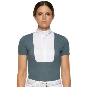 Cavalleria Toscana Turniershirt Damen Kurzarm Micro Sequins Half Zip FS 2022 Petroleum S | kavalio - für mich und mein Pferd
