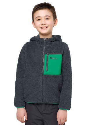 Jack Wolfskin Jack Wolfskin Ice Curl Hood Jacket Kids Fleecejacke mit Kapuze Kinder 176 miscellaneous phantom / green – phantom / green 176