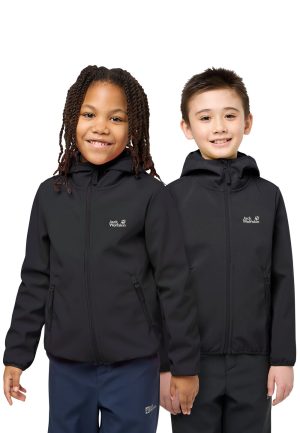 Jack Wolfskin Jack Wolfskin Fourwinds Jacket Kids Softshelljacke mit Kapuze Kinder 164 black black – black 164