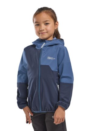 Jack Wolfskin Jack Wolfskin Turbulence Hooded Jacket Kids Softshelljacke Kinder 116 blue night blue – night blue 116
