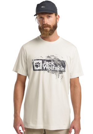 Jack Wolfskin Jack Wolfskin Brand T-Shirt Men T-Shirt aus Bio-Baumwolle Herren XL multi color WOOD Cotton white – WOOD Cotton white XL