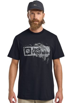 Jack Wolfskin Jack Wolfskin Brand T-Shirt Men T-Shirt aus Bio-Baumwolle Herren M multi color WOOD dark navy – WOOD dark navy M